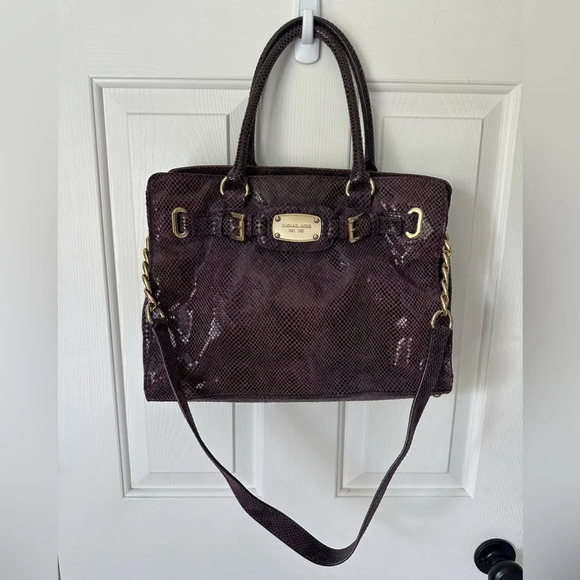 Michael Kors Embossed Purple Python Print Hamilton Satchel. - Picture 2 of 7